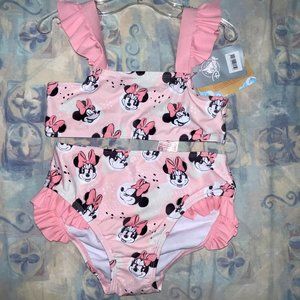 GIRLS DISNEY MINNIE MOUSE TWO PIECE BIKINI SWIMSUIT, SZ 7/8. UPF 50+